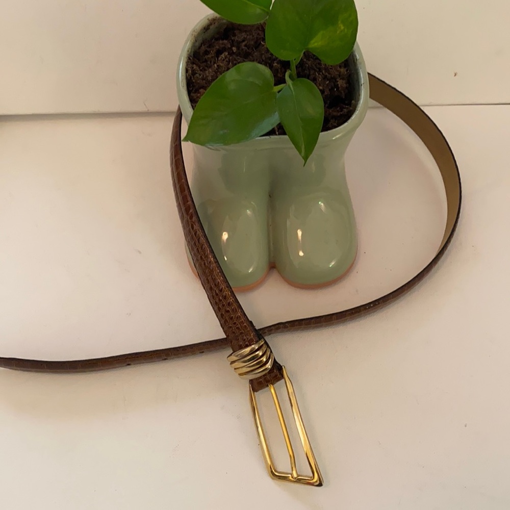 MILOS GENUINE LEATHER BELT-LOOK OF SNAKE OR CROCODILE BROWN
